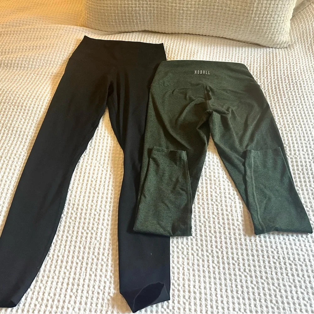 NOBULL Womens Black and Heather Green Leggings - Picture 1 of 4